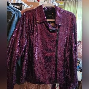 NEW! Colleen Lopez Purple Sequin Moto Jacket